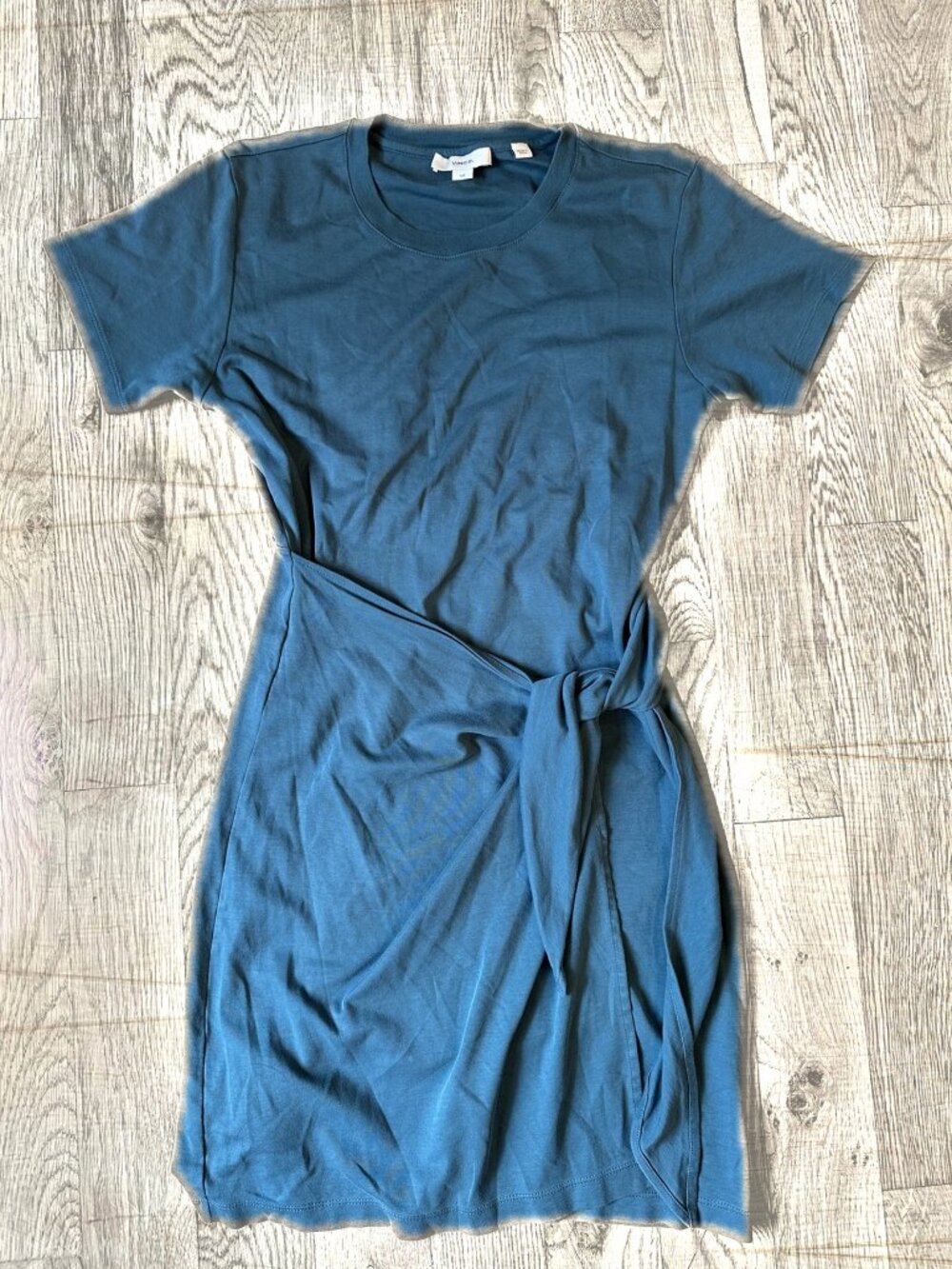 Vince Side Tie Short Sleeve Jersey Dress Teal S/P NWOT